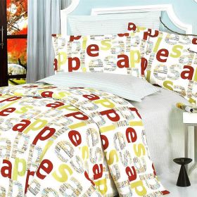 Blancho Bedding - [Apple Letter] 100% Cotton 4PC Duvet Cover Set (Queen Size)(Comforter not included)