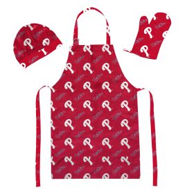 Phillies OFFICIAL MLB 3-Piece Apron; Oven Mitt and Chef Hat Set