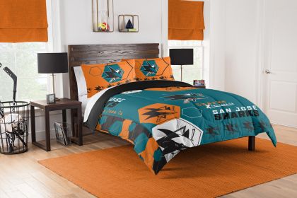 Sharks OFFICIAL NHL "Hexagon" Full/Queen Comforter & Shams Set; 86" x 86"