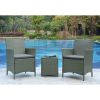 Manhattan Comfort Imperia Steel Rattan 3-Piece Patio Conversation Set with Cushions in Grey