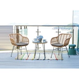 Manhattan Comfort Antibes 1.0 Steel Rattan 3-Piece Patio Conversation Set with Cushions in Grey