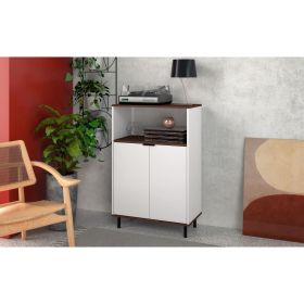 Manhattan Comfort Mosholu Accent Cabinet with 3 Shelves in White and Nut Brown