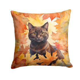 York Chocolate Cat in Fall Leaves Throw Pillow Machine Washable, Indoor Outdoor Decorative Pillow for Couch, Bed or Patio, 18Hx18W