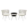 Manhattan Comfort Monaco Rope Wicker 3-Piece Patio Conversation Set with Cushions in Cream