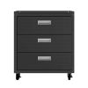 Manhattan Comfort Fortress Textured Metal 31.5" Garage Mobile Chest with 3 Full Extension Drawers in Charcoal Grey