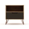 Manhattan Comfort Rockefeller 1.0 Mid-Century- Modern Nightstand with 1-Drawer in Nature and Textured Grey