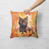 York Chocolate Cat in Fall Leaves Throw Pillow Machine Washable, Indoor Outdoor Decorative Pillow for Couch, Bed or Patio, 18Hx18W