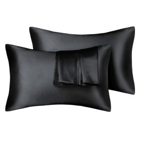 75D Satin Artificial Silk Pillowcase (Option: Black-Queen 20X30in-1pcs)