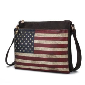 MKF Collection Madeline Printed Flag Vegan Leather Women Crossbody Bag by Mia K (Color: Chocolate, Material: Vegan Leather)