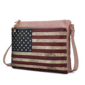 MKF Collection Madeline Printed Flag Vegan Leather Women Crossbody Bag by Mia K (Color: Rose Pink, Material: Vegan Leather)