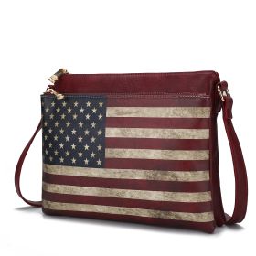 MKF Collection Madeline Printed Flag Vegan Leather Women Crossbody Bag by Mia K (Color: Burgundy, Material: Vegan Leather)