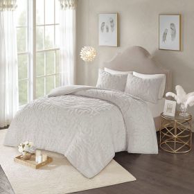 3-Piece Tufted Cotton Chenille Medallion Duvet Cover Set (Color: as Pic)