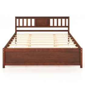 Wooden Platform Bed with Headboard and Wood Slat Support (size: Queen Size)