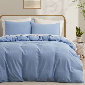 100% Washed Cotton Duvet Cover Set, Durable Fade-Resistant Natural Bedding Set (No Comforter) (Color: Light Blue, size: KING)