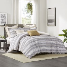 Oversized Chenille Jacquard Striped Comforter Set with Euro Shams and Throw Pillows (Color: as Pic)